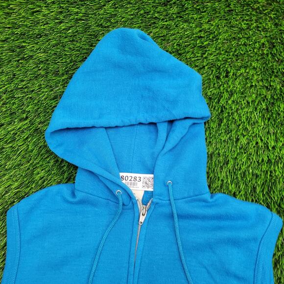 Vintage 90s MOD Blank Zip Hoodie Women Medium 20x21 Blue USA - Picture 8 of 10